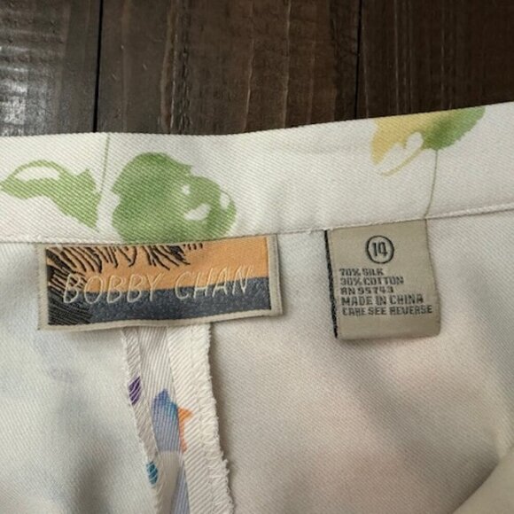 Bobby Chan Floral Cropped Capris Pants Silk Blend Women's Size 14 - Picture 5 of 5